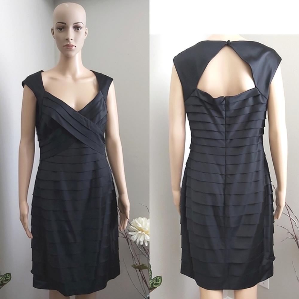 Jones New York black dress satin cocktail midi